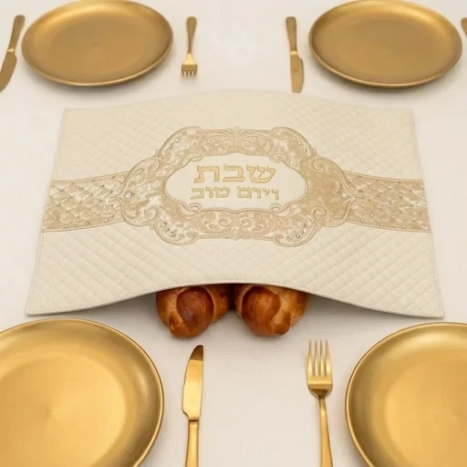 כיסוי חלה מהודר דמוי עור לבן עם הבלטות 42×52 ס״מ