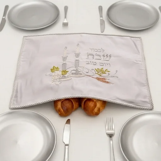 כיסוי חלה סטן מהודר עם ריקמה 52×42 ס״מ