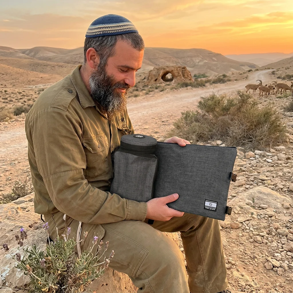 תיק תפ "אדיר" טרמי אפור פשתן לאחסון תפלין 23 ס״מ