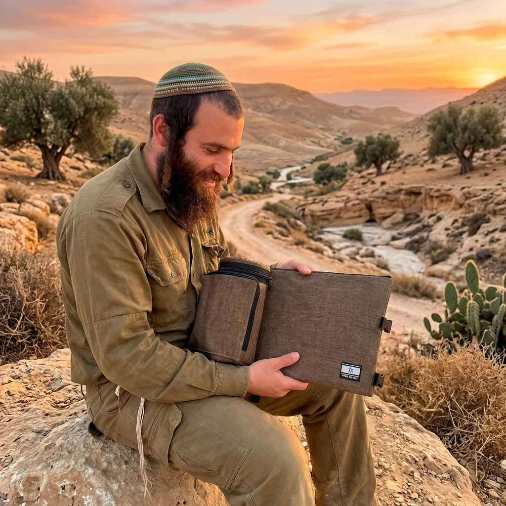 תיק תפ "אדיר" טרמי פשתן ירוק זית לאחסון תפלין 23 ס