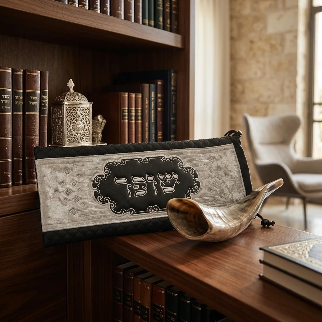 תיק לשופר מהודר דמוי עור עם רקמה 20×42 ס״מ
