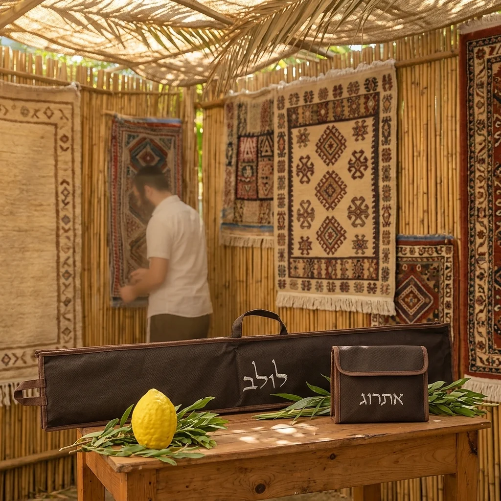 סט נרתיקים מהודרים ללולב ואתרוג דמוי עור חום 116×19 ס״מ