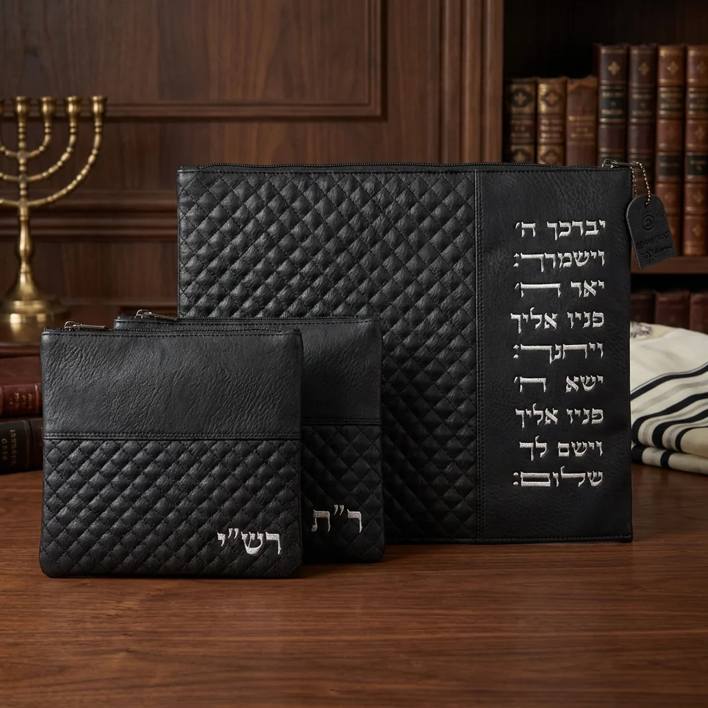 סט טלית תפילין רש"יתם דמוי עור 34×40 ס״מ