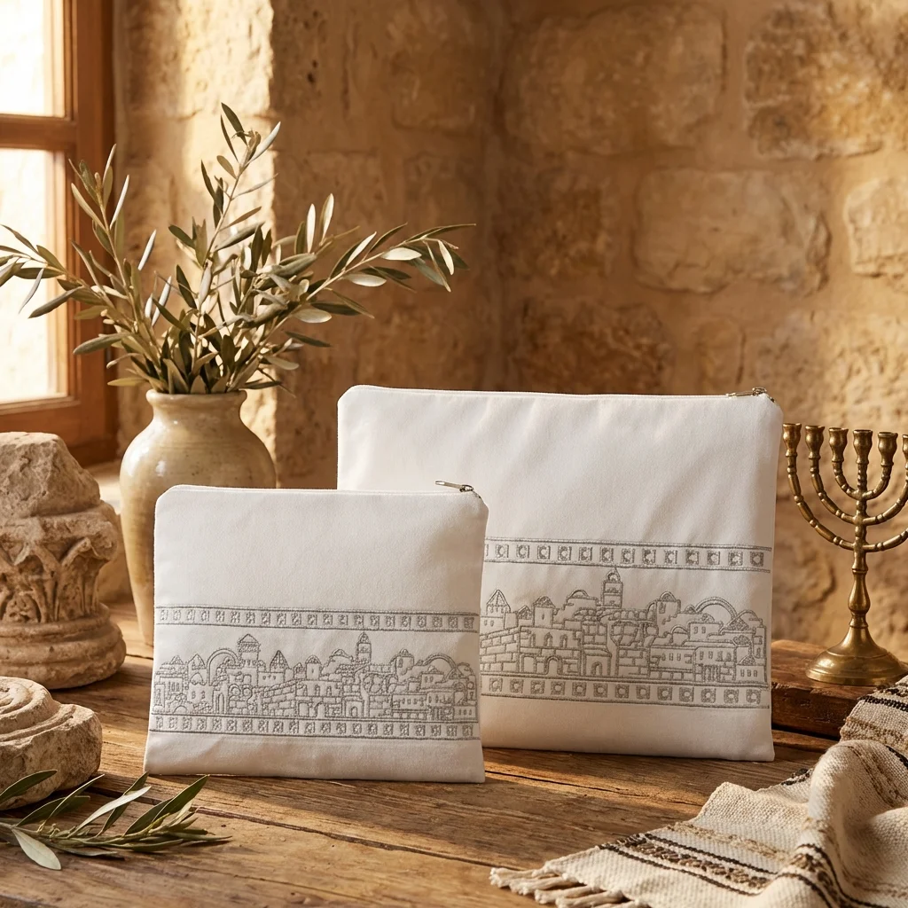 סט טלית תפילין קטיפה עם ריקמה 36×29 ס״מ