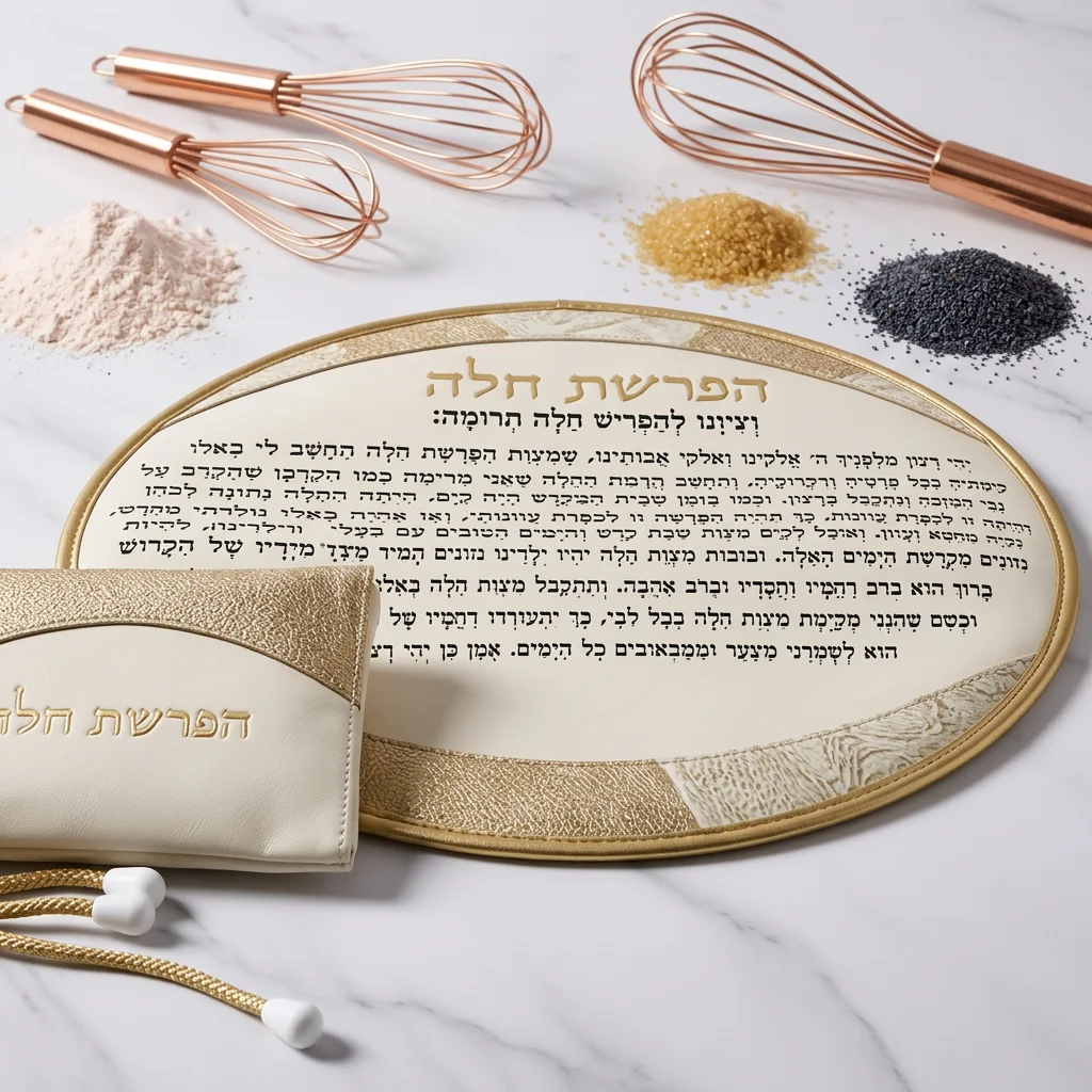 סט הפרשת חלה דמוי עור לבן "אותיות בולטות" זהב 40 ס״מ