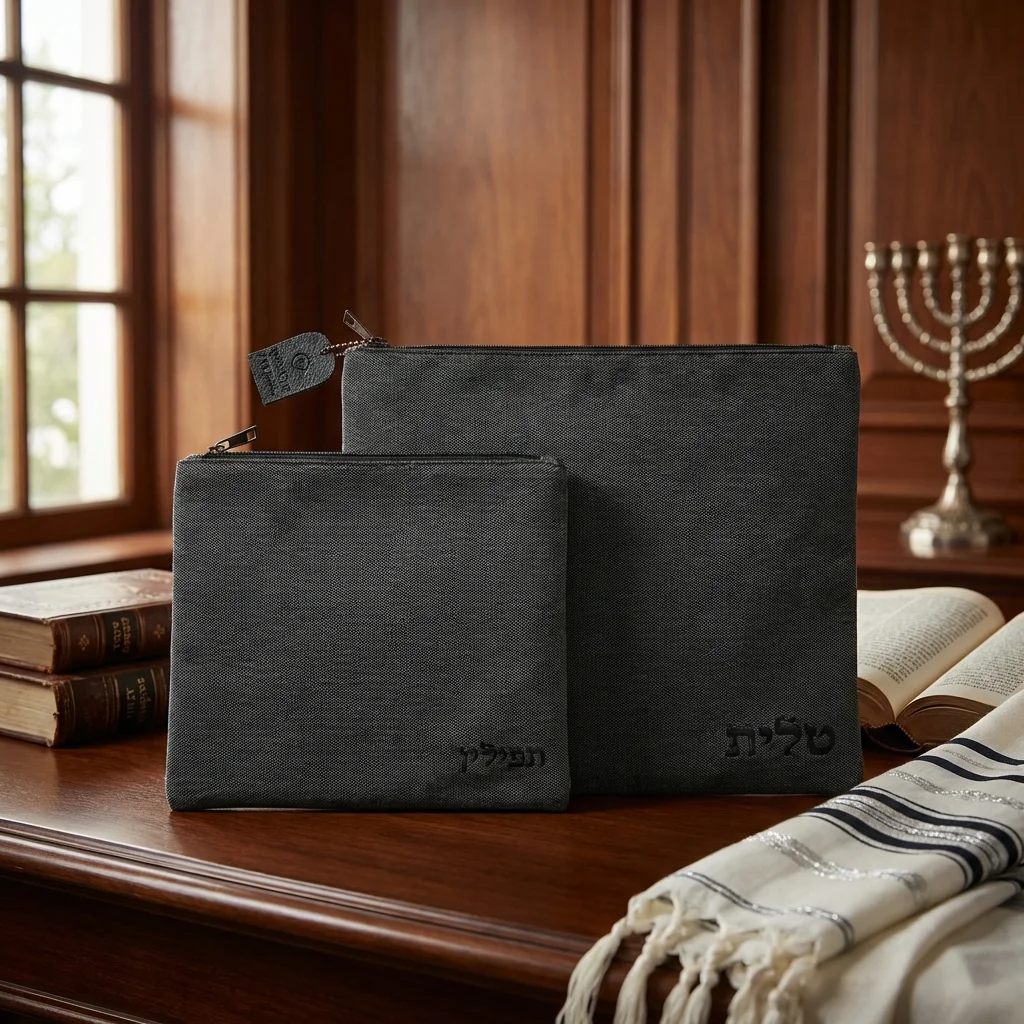 סט טלית תפילין דמוי עור מהודר 36×29 ס״מ
