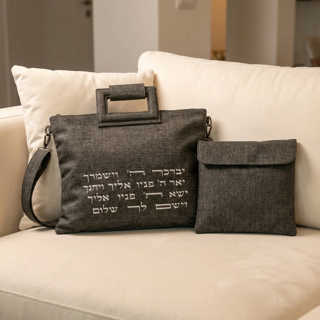 תיק מפואר לטלית דמוי עור עם "ויברכך" 38×31 ס״מ