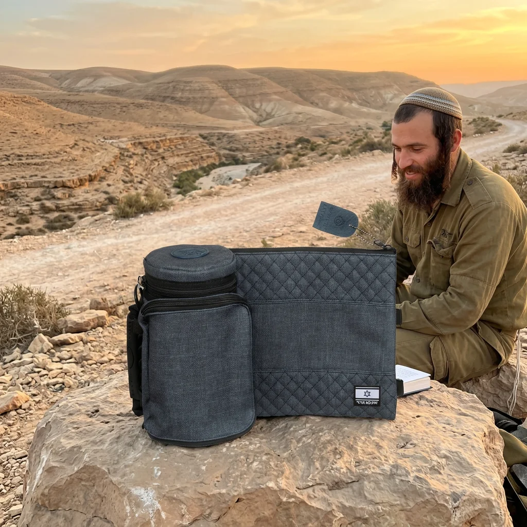 תיק תפ טרמי דמוי עור גוון שחור איכותי לאחסון תפילין 22 ס״מ