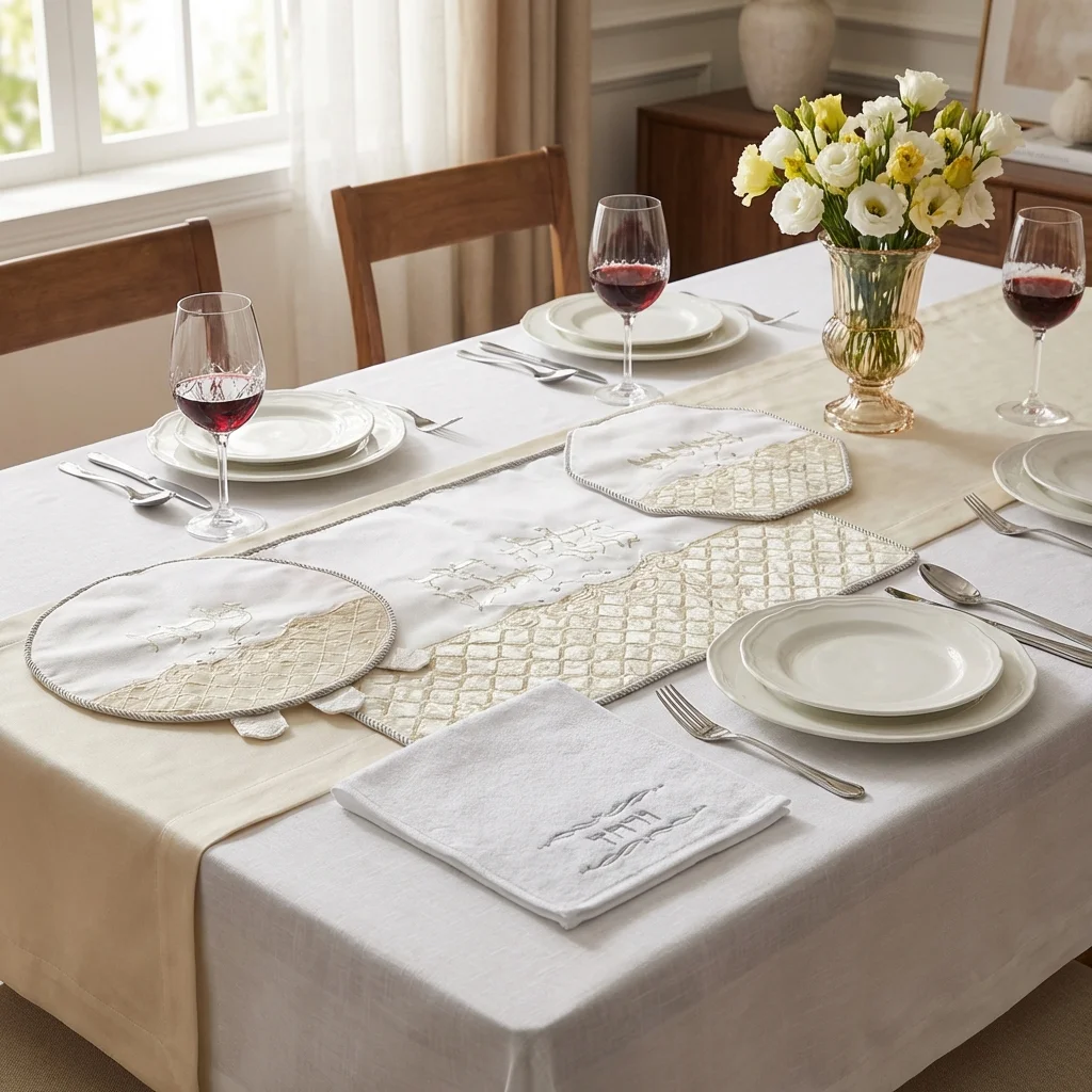 Brockett Passover 4 pcs Set: Matzah, Afikoman & Pillow Covers with Towel