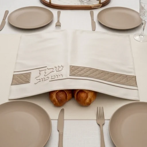 כיסוי חלה מהודר דמוי עור לבן עם ריקמה 42×52 ס״מ