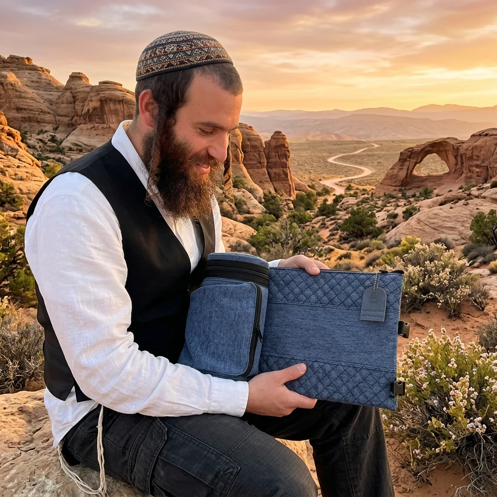 תיק תפ טרמי דמוי עור גוון שחור איכותי לאחסון תפילין 22 ס״מ