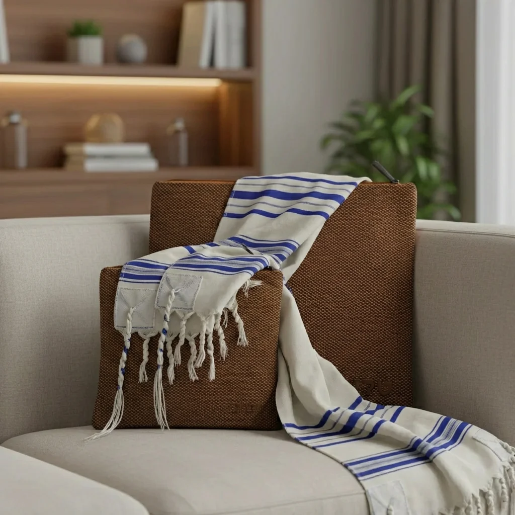 סט טלית תפילין בד דמוי פשתן 36×29 ס״מ