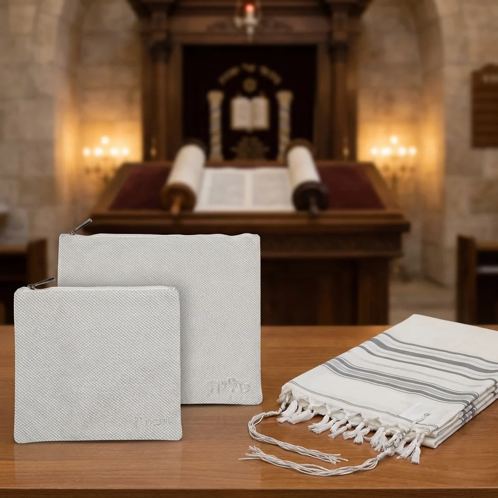 סט טלית תפילין בד דמוי פשתן 36×29 ס״מ