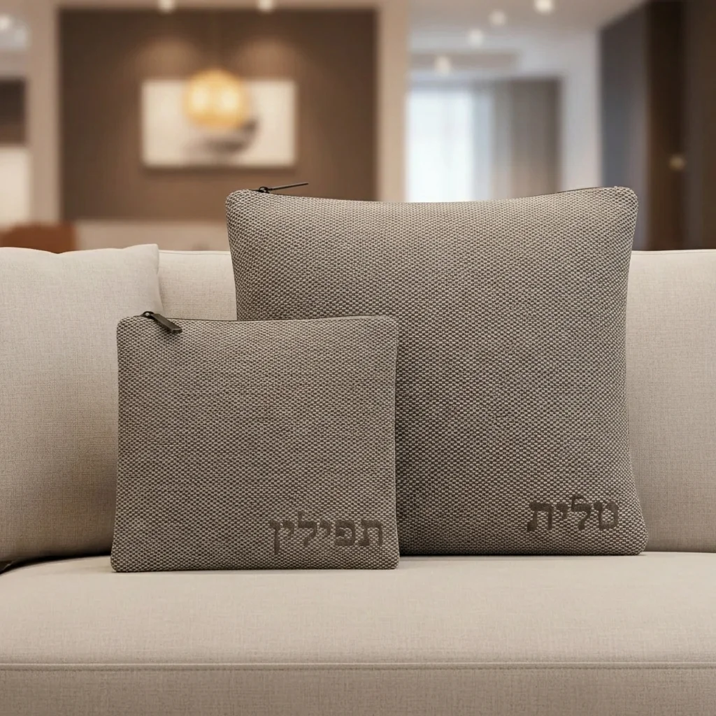 סט טלית תפילין בד דמוי פשתן 36×29 ס״מ