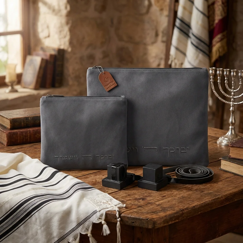 סט טלית תפילין בד קטיפה משי "יברכך" 36×29 ס״מ