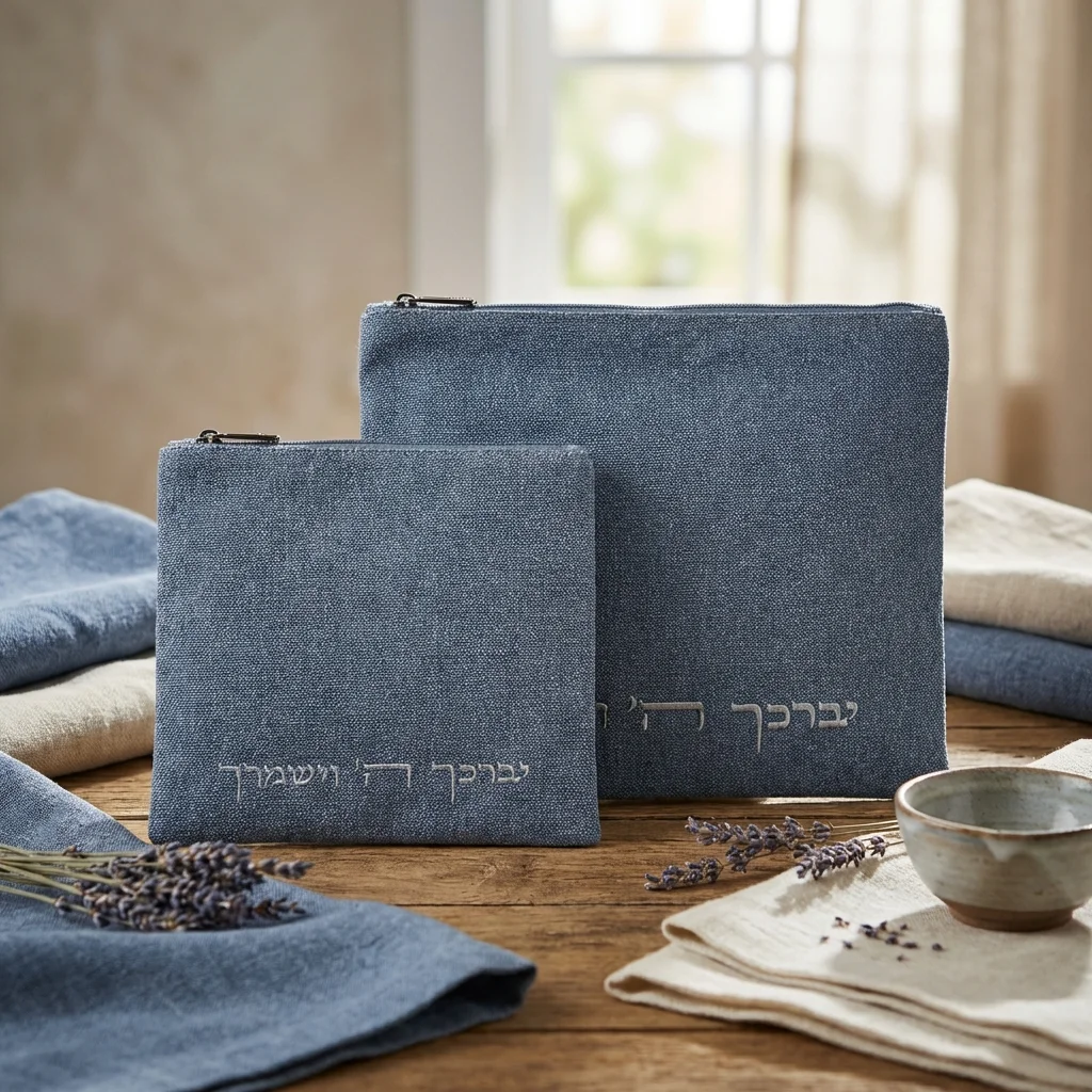 סט טלית תפילין פשתן "יברכך" 36×29 ס״מ