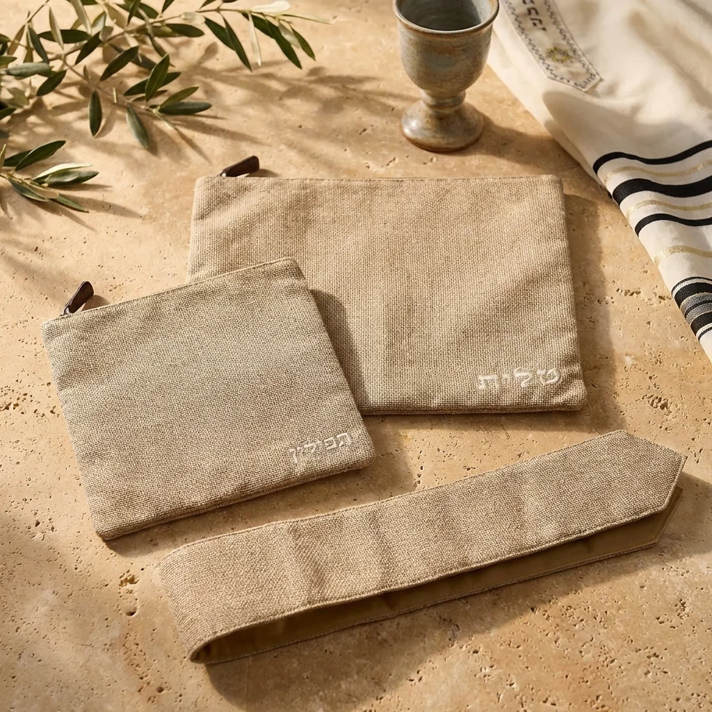 סט טלית תפילין ועטרה פשתן 36×29 ס״מ