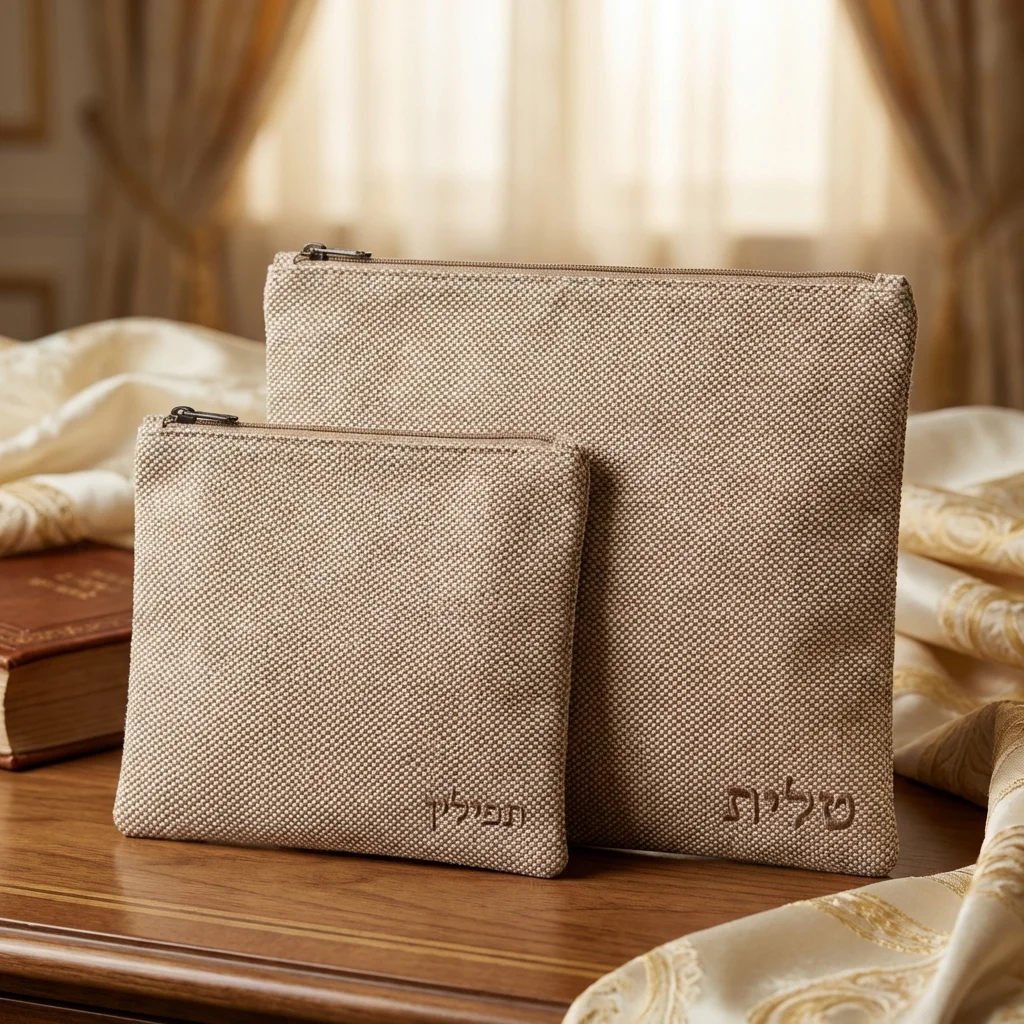 סט טלית תפילין בד דמוי פשתן 36×29 ס״מ