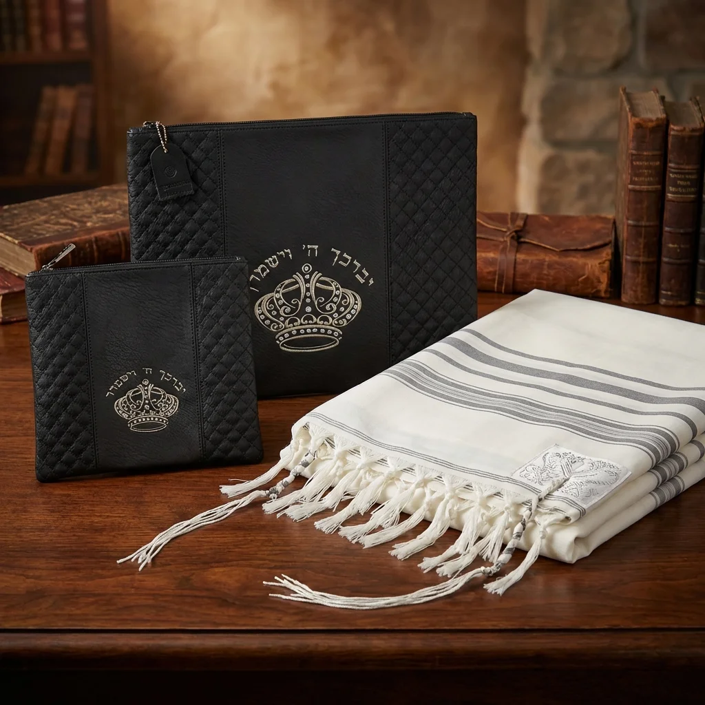 סט טלית תפילין דמוי עור 36×29 ס״מ