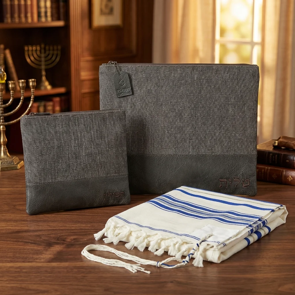סט טלית תפילין דמוי עור 36×29 ס״מ
