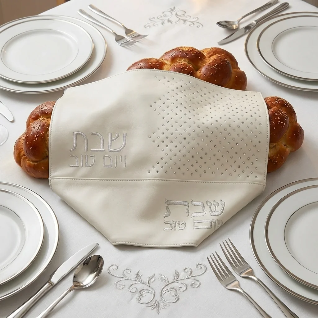 כיסוי חלה דמוי עור אבני קריסטל כסף 61×45 ס״מ