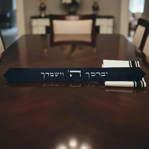 עטרה לטלית 9×100 ס״מ עם רקמה "יברכך" - כחול כהה