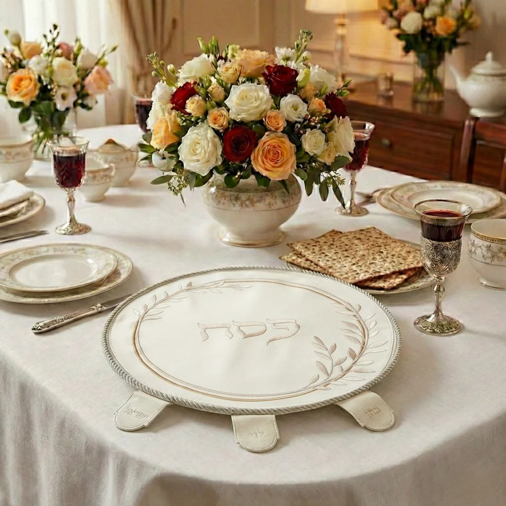 Elegant Leatherette Passover Cover 45 cm - Gold, with Gold Embroidery
