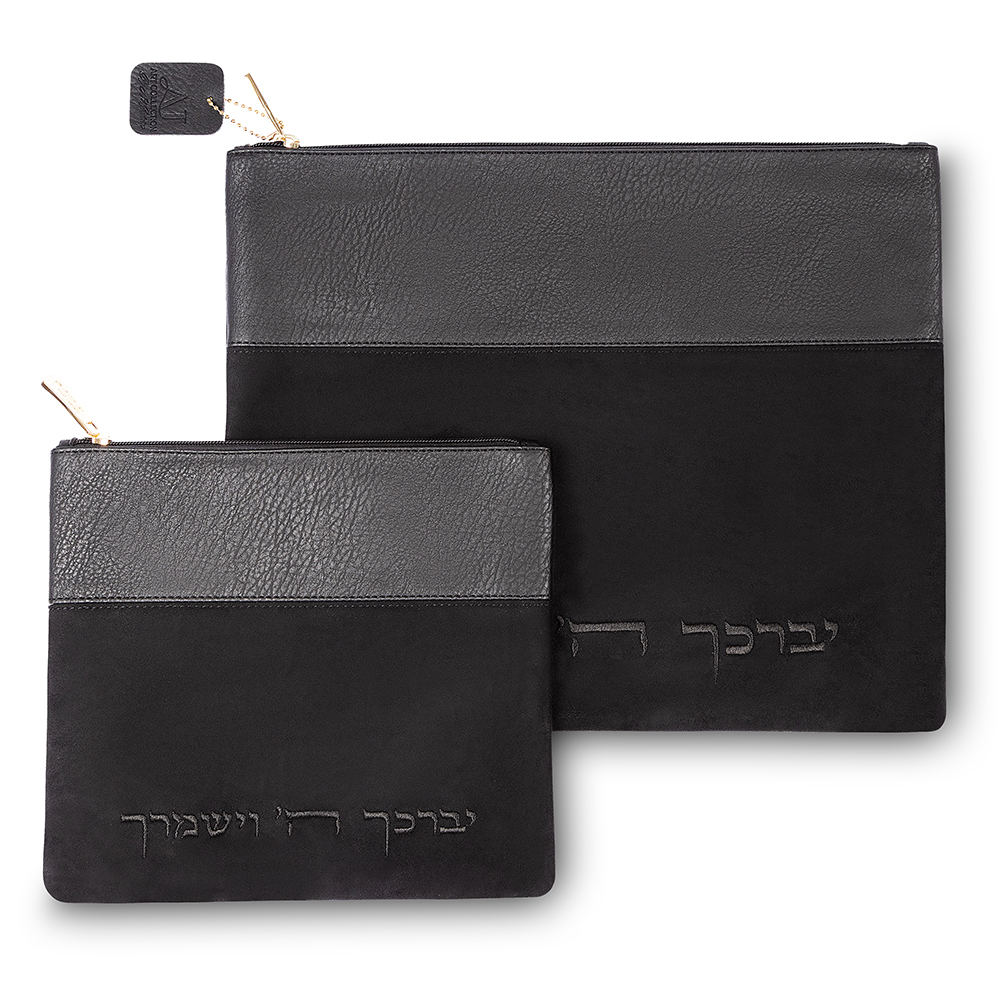 סט טלית תפילין מהודר דמוי עור שחור 36×30 ס״מ