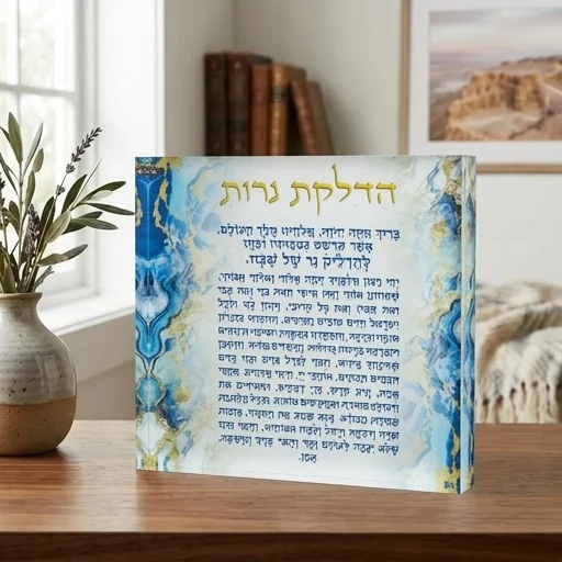 הדלקת נרות בלוק אקריליק רקע כחול