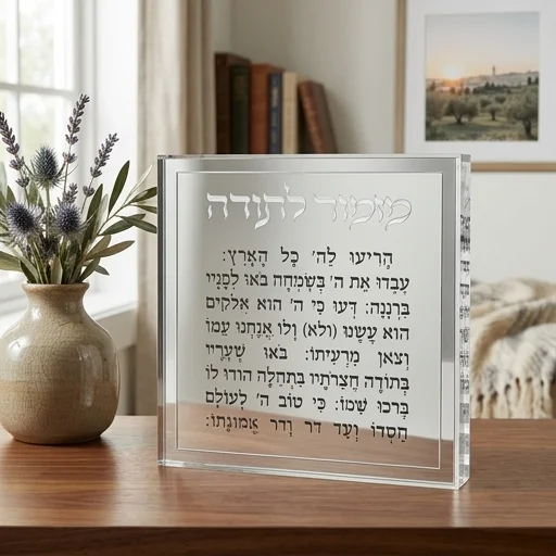 מזמור לתודה בלוק אקריליק מסגרת כסף