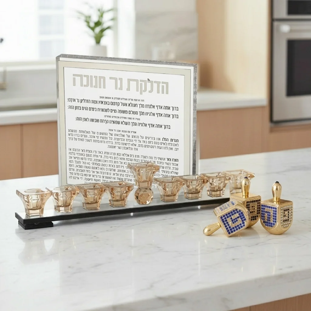 חנוכייה קריסטל מהודרת זהב עם שחור 38×7 ס״מ