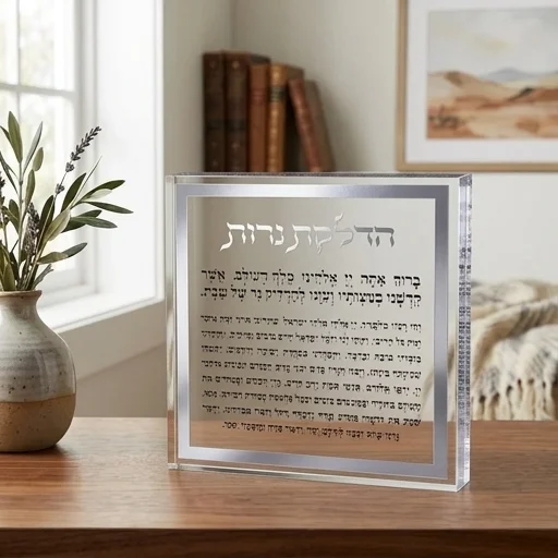הדלקת נרות בלוק אקריליק מסגרת כסף