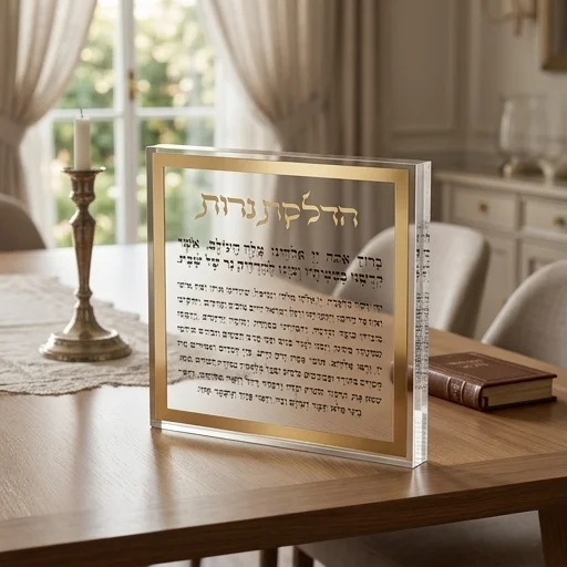 הדלקת נרות בלוק אקריליק מסגרת זהב