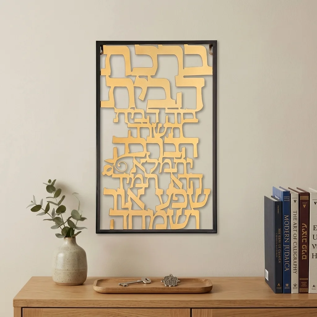 ברכת הבית מתכת חיתוך לייזר - 38×48 ס״מ