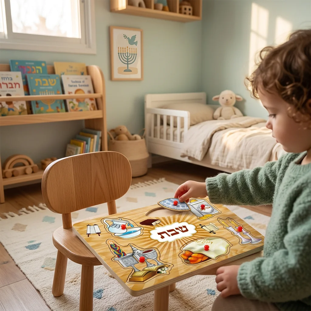 פאזל עץ שבת צבעוני 30×22 ס״מ
