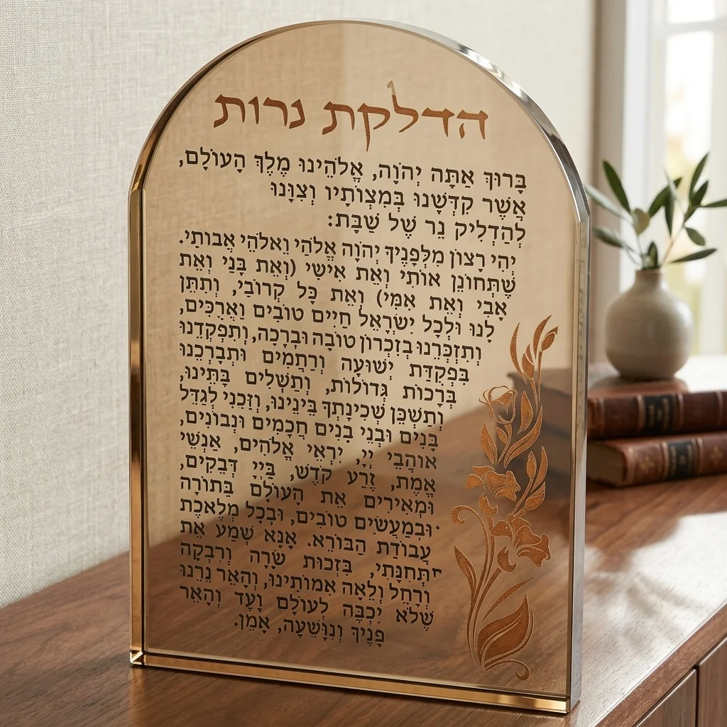 מעמד קריסטל זהב מהודר עם הדלקת נרות 21 ס״מ