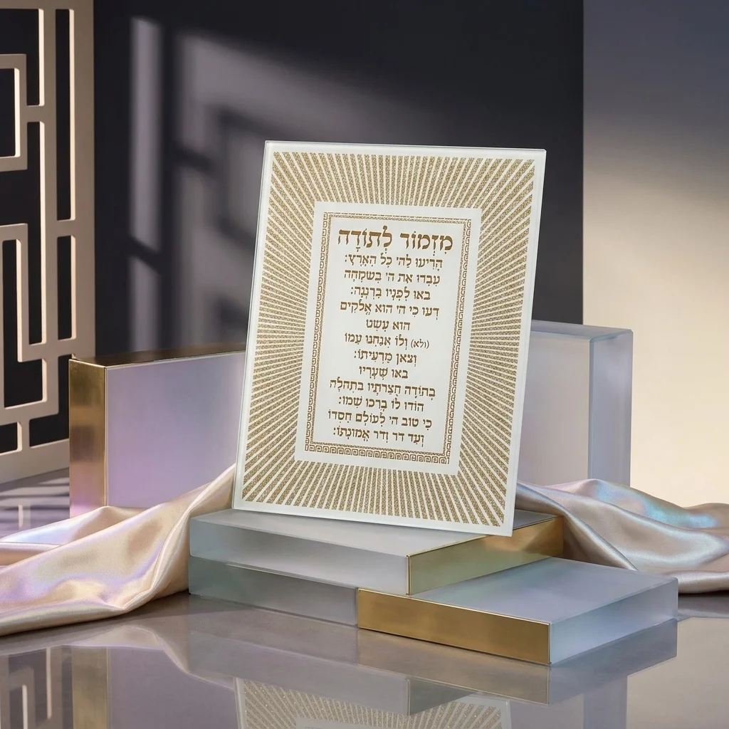 מסגרת נצנצים מזכוכית עיצוב "קווים" מזמור לתודה