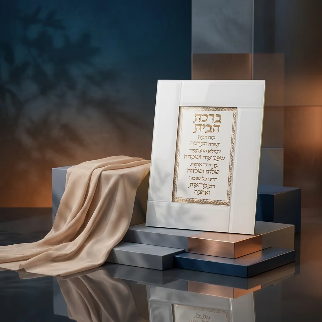 מסגרת זכוכית לבנה מהודרת ברכת הבית 22×18 ס״מ