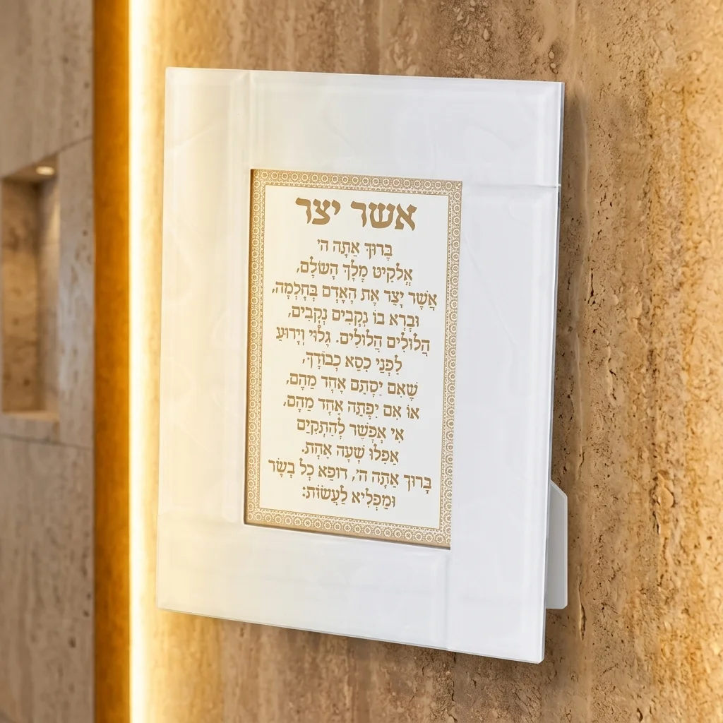 מסגרת זכוכית לבנה מהודרת אשר יצר ע.מ 22×18 ס״מ