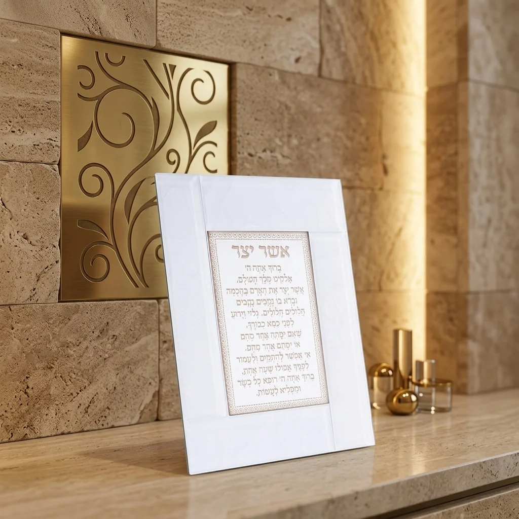 מסגרת זכוכית לבנה מהודרת אשר יצר אשכנזי 22×18 ס״מ