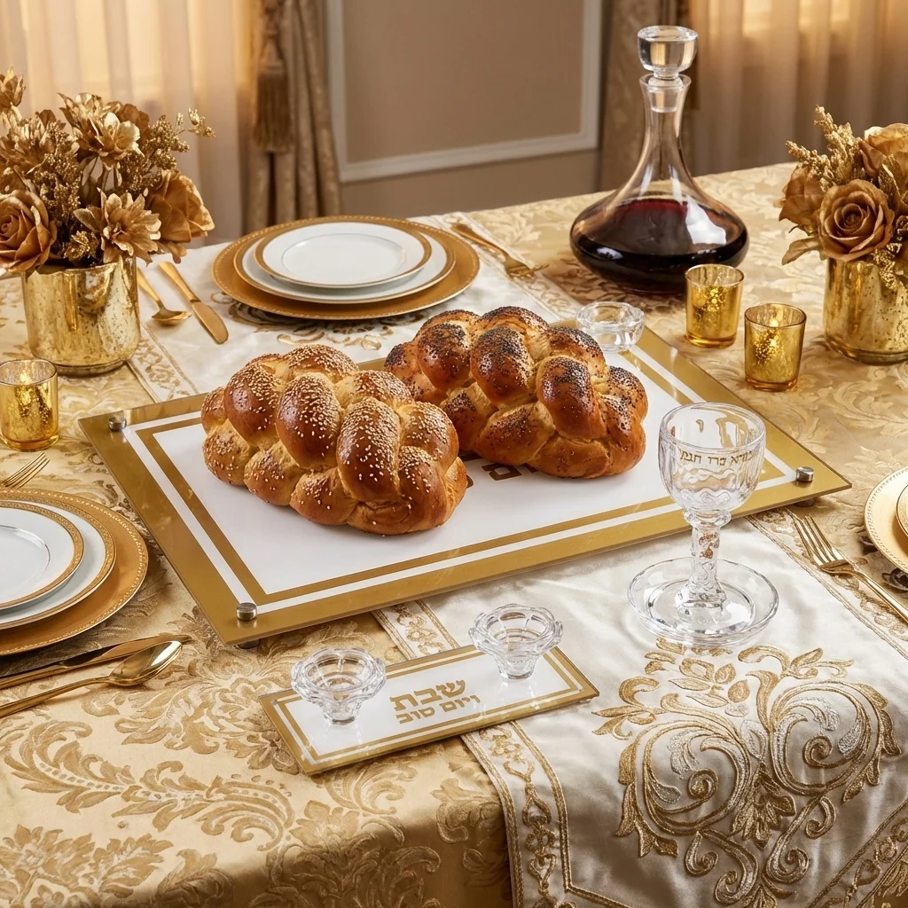 Crystal Set of Candlesticks ++ Kiddush Cup ++ Challah Tray