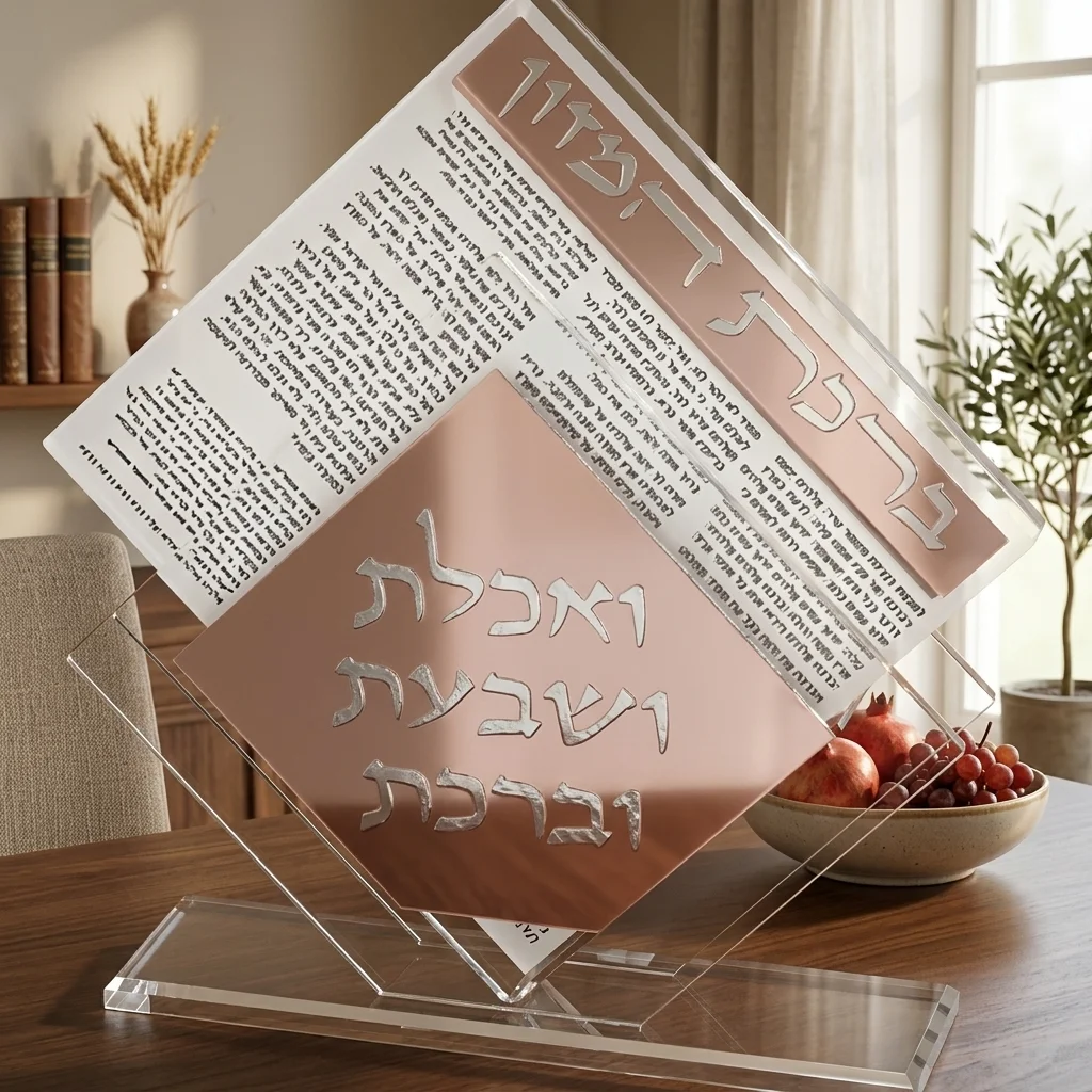 מעמד אקריליק נוסח עדות המזרח 22×26 ס״מ עם 6 ברכונים רוז גולד