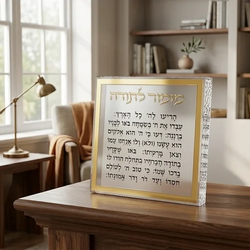 מזמור לתודה בלוק אקריליק מסגרת זהב 21 ס״מ