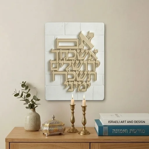 תמונה לתלייה מפולימר "אם אשכחך.." 26×19 ס״מ