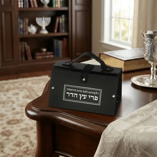 Faux Leather Etrog Box 11*19*13 with Silver Print