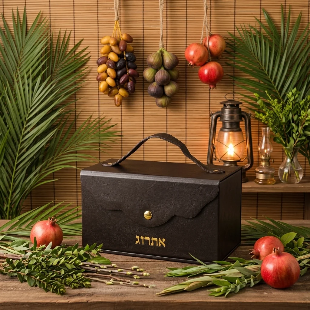קופסא מהודרת לאתרוג דמוי עור עם ידית ומנעול 13×19 ס״מ