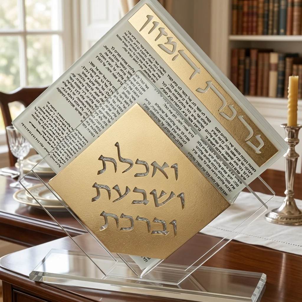 מעמד אקריליק נוסח עדות המזרח 22×26 ס״מ עם 6 ברכונים זהב