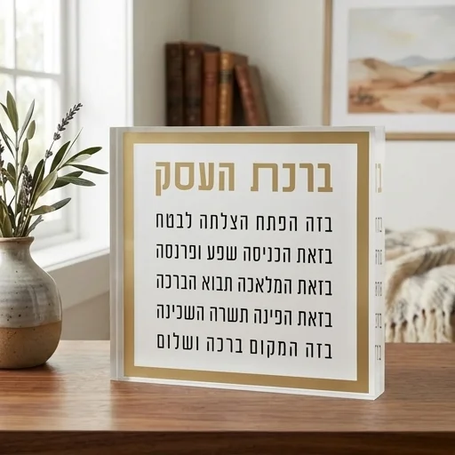 ברכת העסק בלוק אקריליק מסגרת זהב 21 ס״מ