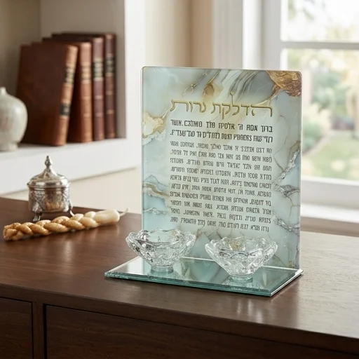 פמוטי זכוכית שיש "הדלקת נרות" 18.5×16.5 ס״מ