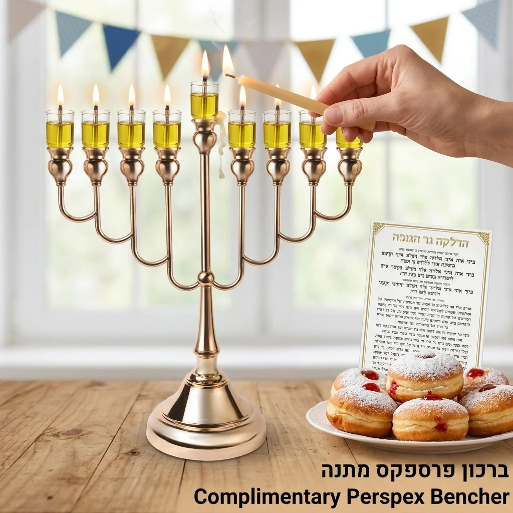 חנוכיה "אור הזהב" מתכת רוז גולד 64 ס״מ